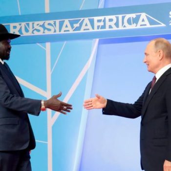 Kiir (left) and Putin (right) seen in this photo at the Russia-Africa summit in October 2019. Photo: AFP/Getty Images