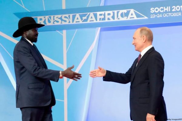 Kiir (left) and Putin (right) seen in this photo at the Russia-Africa summit in October 2019. Photo: AFP/Getty Images